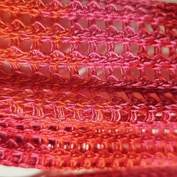 Colorful Loose Knit Crochet Neck Scarf Multicolor Pink Red Orange Neckerchief - Picture 4 of 9